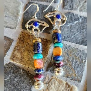 Sterling Silver LAPIS Bear Fetish EARRINGS